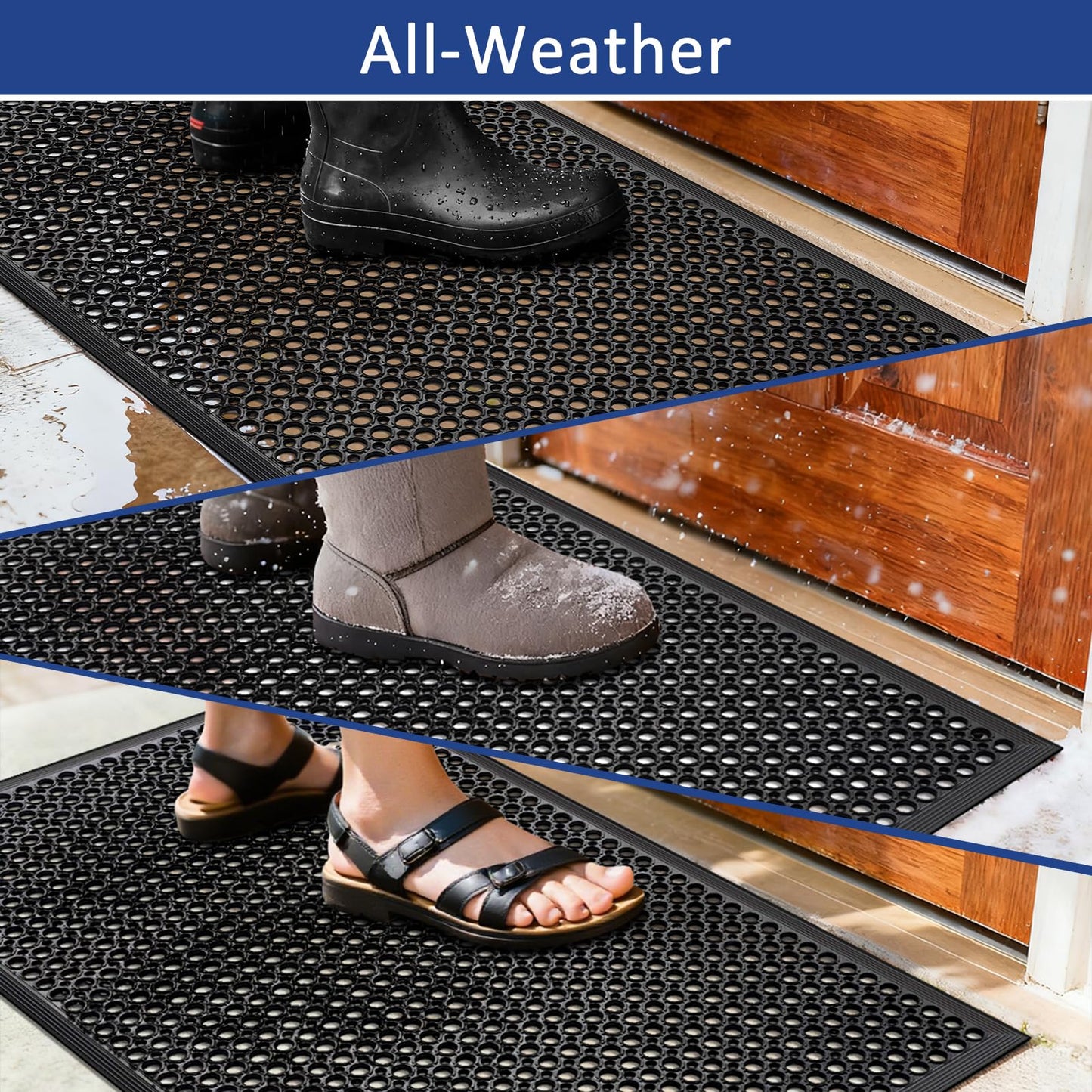 Anti Fatigue Rubber Floor Mats Restaurant Kitchen Rubber Drainage Mat Out Door Mats Durable Non-Slip Bar Floor Mat Utility Mat Indoor Outdoor Wet Area Use 24" x 36" Black