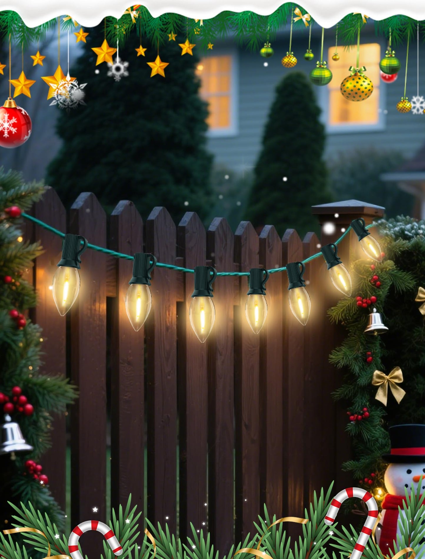 25 Pack C7 LED Warm White Christmas Light Bulbs, E12 LED Replacement Bulbs for Indoor Outdoor Christmas String Lights, 0.6W Energy Efficient Night Light Bulbs for Candle Lamps Patio Xmas Tree Decor