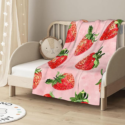 Throw Blanket, Cute Strawberry Blanket Fruit Throw Blankets for Bed Kids Adults, Lightweight Cozy Blanket for Living Room, Bedroom 50"x60"