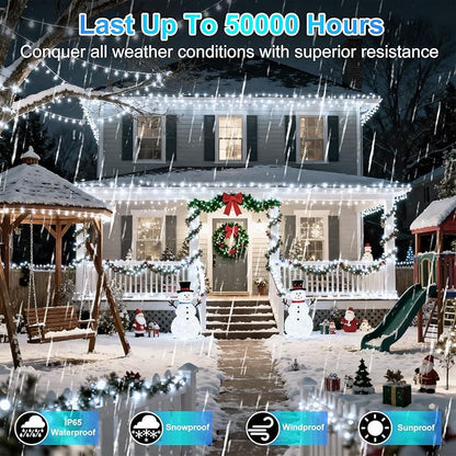 340 LED 90FT Christmas String Lights Outdoor, 12 Pro Modes and Timer Memory & Brightness, Plug in Outdoor Waterproof Clear Wire Twinkle Light for for Xmas Yard Tree Wedding Party Decor (Cool White)