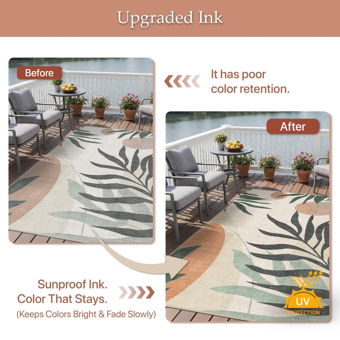 GENIMO Outdoor & Indoor Area Rug 5'x8', Waterproof, Non-Shedding, Easy Cleaning, Leaf Mat for Patio, Living Room, Balcony, Dining Room, RV, Deck, Bedroom, Camping, Outside Carpet, Beige Grey