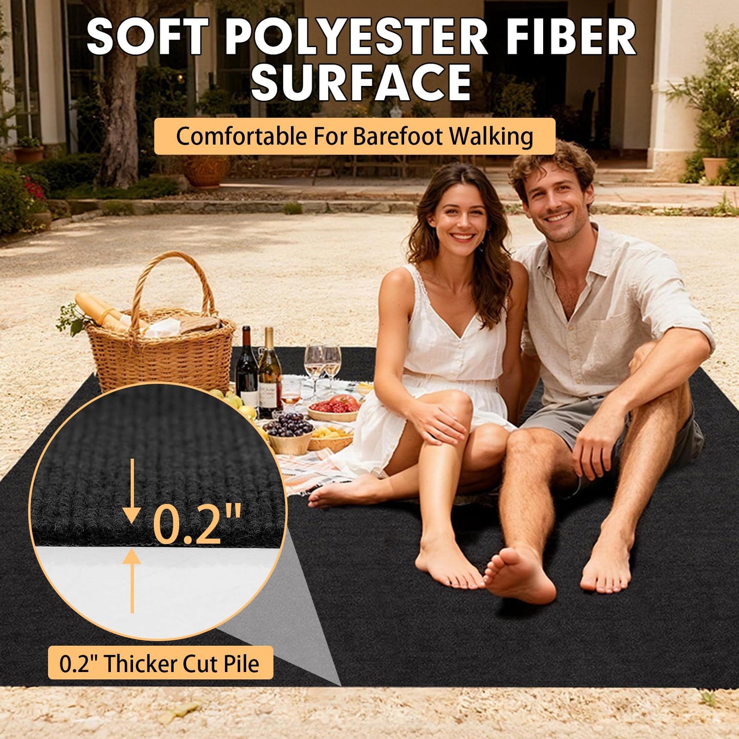 Grefinity Marine Carpet,5 FT x 10 FT Black Indoor Outdoor Carpet 0.2" Thick Boat Rug with Water-Proof TPE Backing for Home, Patio, Porch, Deck