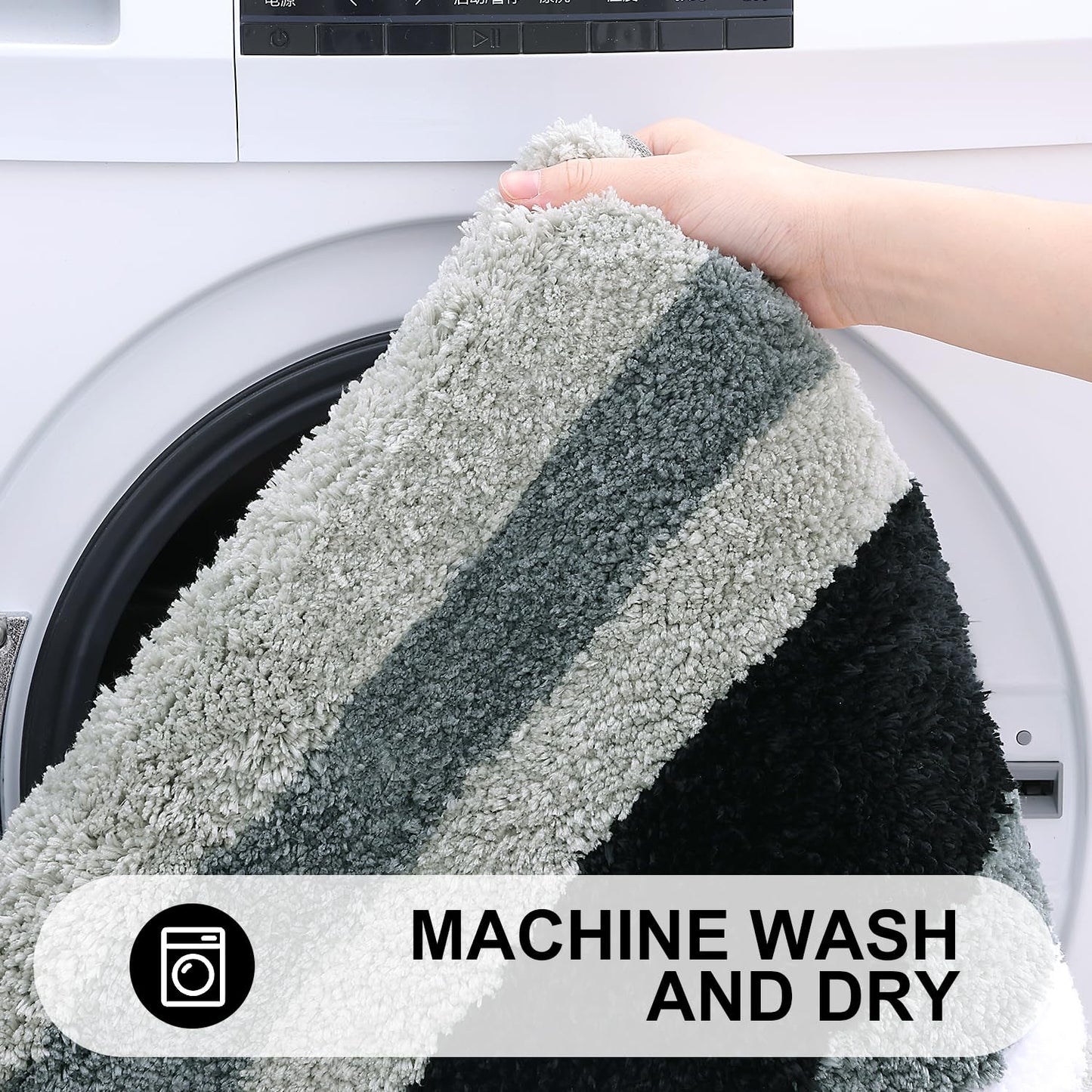Buganda Microfiber Striped Bathroom Rugs Bath Mat, Extra Thick, Soft and Shaggy, Absorbent, Machine Washable, Bath Rugs for Bathroom, Tub and Shower, 24x16 Inches, Black-Grey