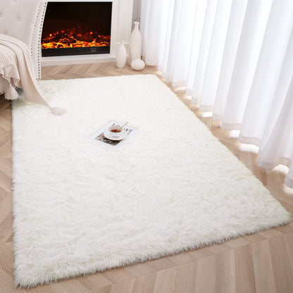 Foxmas Soft Fluffy Area Rugs for Bedroom Kids Room Plush Shaggy Nursery Rug Furry Throw Carpets for Boys Girls, College Dorm Fuzzy Rugs Living Room Home Decorate Rug, 2ft x 3ft, Cream