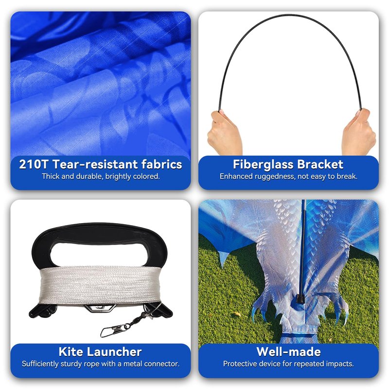 FejoHify Large Dragon Kite for Kids and Adults, Easy to Fly with 300ft String, Perfect for Beach, Park, Outdoor Activities, Gift for Boys Girls (Ice)