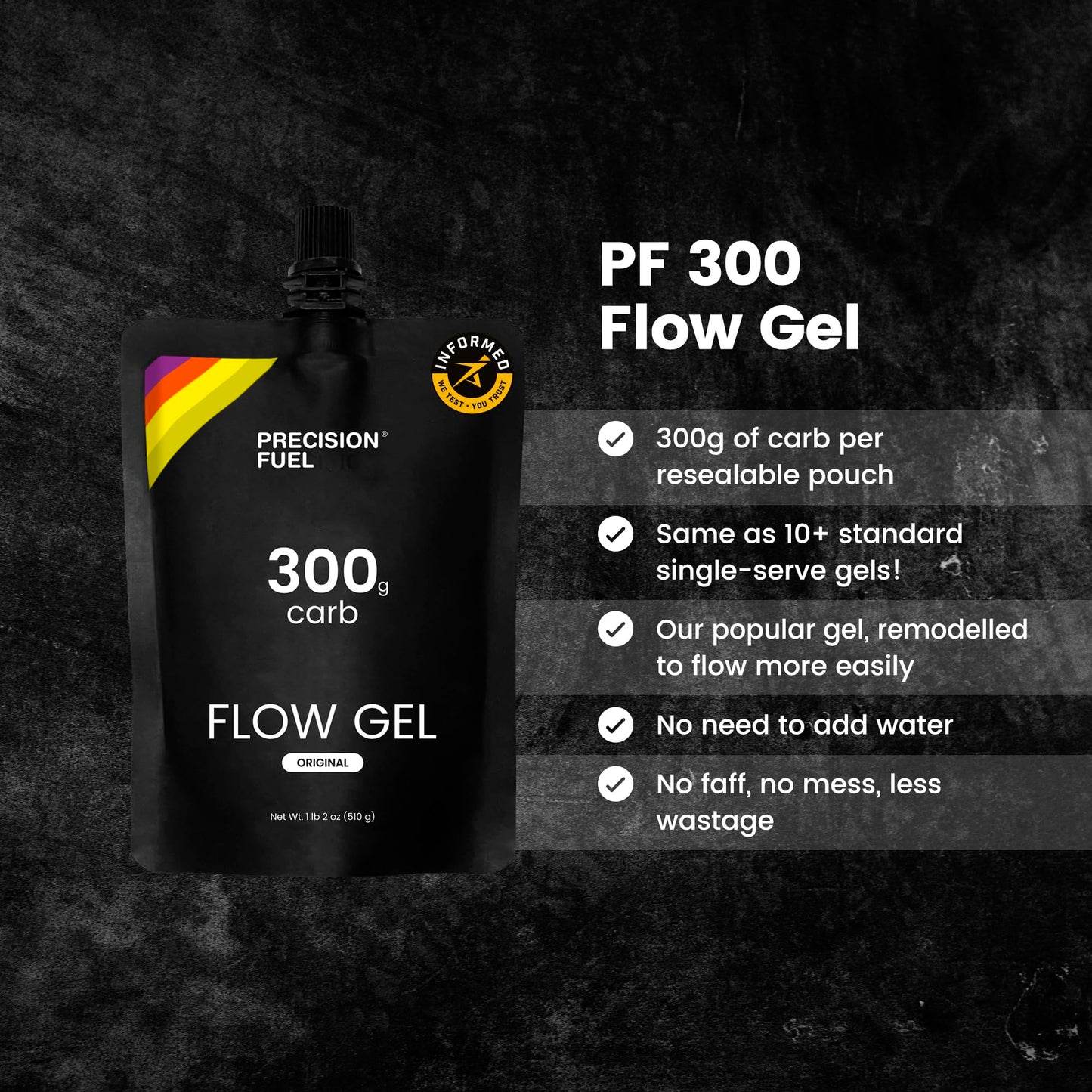 Precision Fuel PF300 Flow Energy Gels - Mild Flavour Running Gels for Endurance Athletes, 300g Carbohydrate, Easy-to-Digest, Perfect for Running & Long-Duration Sports (Pack of 1 Gel)