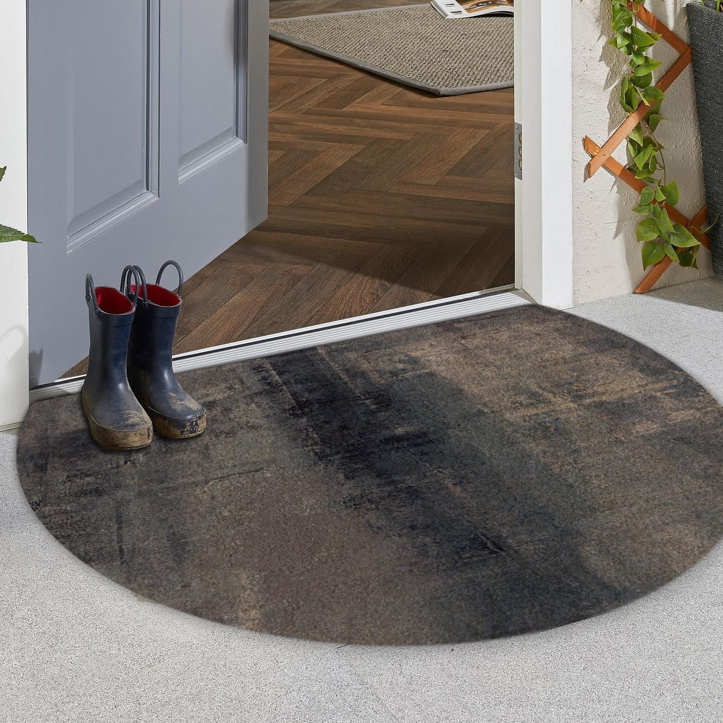 TOMWISH Half Circle Door Mat Blue Semi Circle Bathroom Floor Rug Entrance Way Absorbent Bath Mat for Kitchen Living Room 18" X 30"