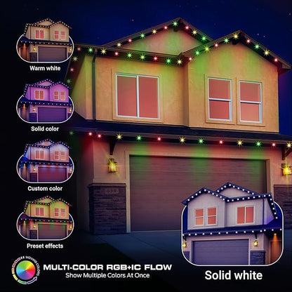 Monster Smart Permanent Outdoor Lights, 150ft, 108 LED Eaves Lights, RGB+IC+WW, Weather & Water Resistant, App & Voice Control, Compatible with Alexa & Google, Halloween, Christmas, Year-Round