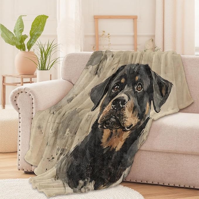 Rottweiler Dog Throw Blanket for Boys Girls Kids Adults Women, Fuzzy Warm Soft Cozy Flannel Blankets Gifts for Bedroom, Couch, Travel, Home Decor 50x60 in