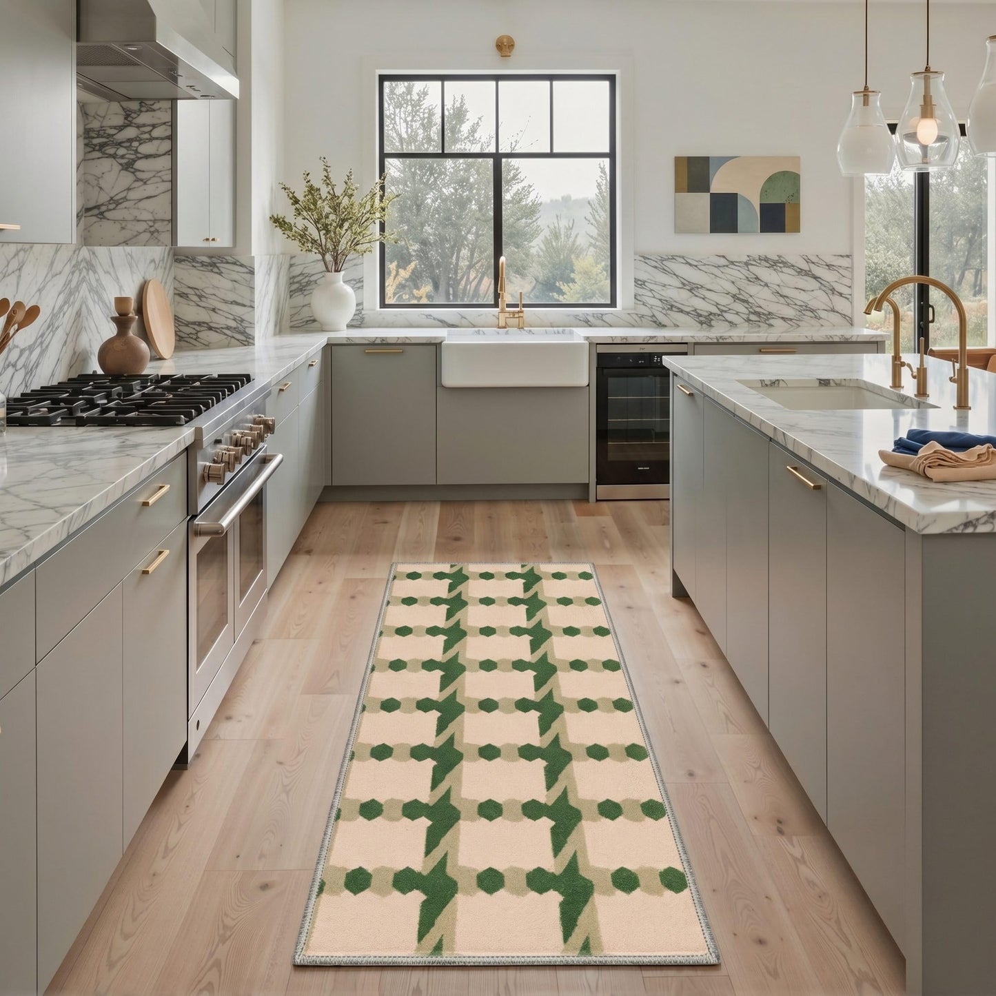 Bavni 8X10 Area Rugs for Living Room, Minimalist Geometric Grid Low Pile Non Slip Machine Washable Stain Resistant Indoor Rug for Bedroom Dining Room Home Office, Sage Beige