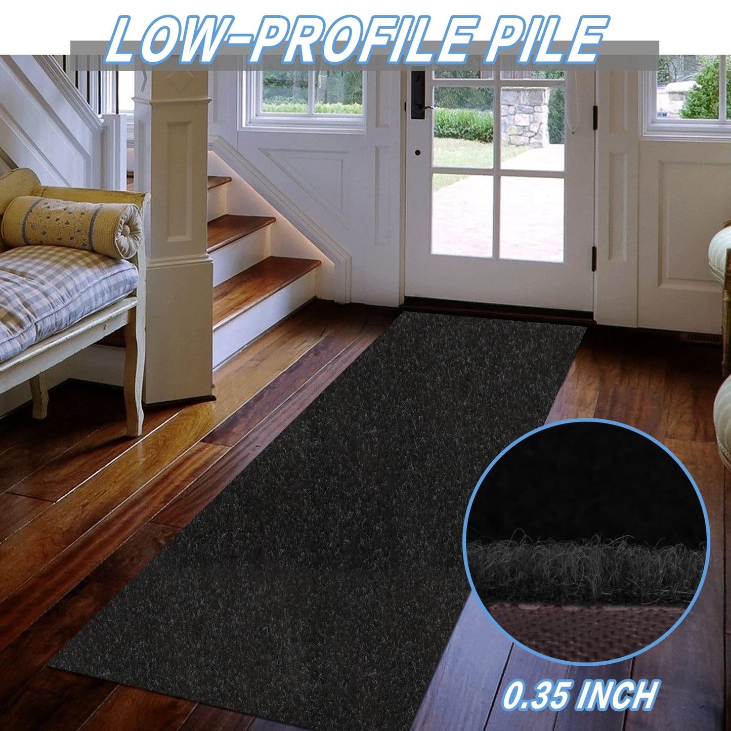 FREADEM Runner Rugs 2' x 6' Indoor Outdoor Carpet Runner, Area Rugs with Anti-Slip Rubber Backing for Aisle Hallway Balcony Garage Entryway Stair, Black
