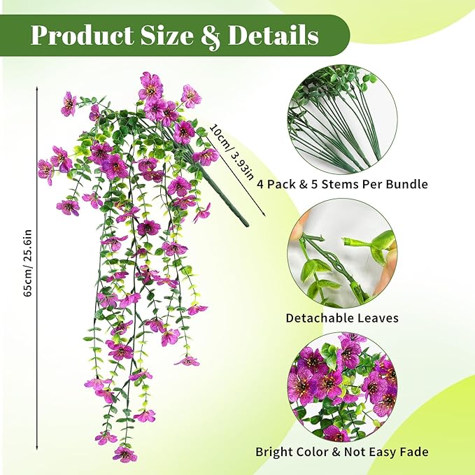 Artificial Fake Hanging Flowers Plants for Outdoor Spring Summer Decoration, 4pcs Faux Silk Realistic UV Sun Resistant Daisy for Outside Porch Patio Window Box Yard Home Decor (Purple)