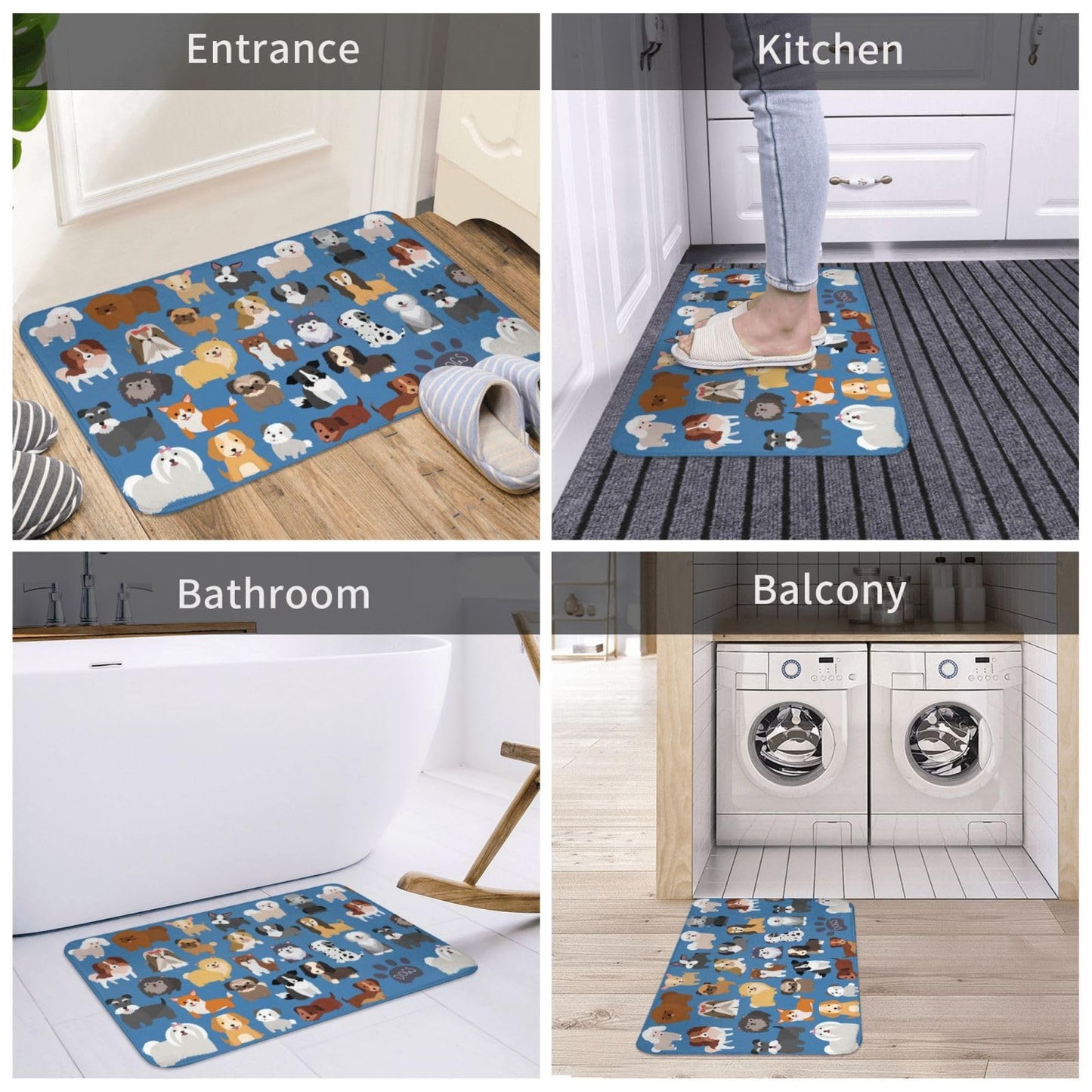 Vlolentlla Cute Puppy Dogs Memory Foam Bath Mat Rug, Pet Animal Theme Bathroom Floor Mat Non-Slip Washable Bathmat Doormat for Tub Shower Mat Room Entryway Home Décor, 16x24in