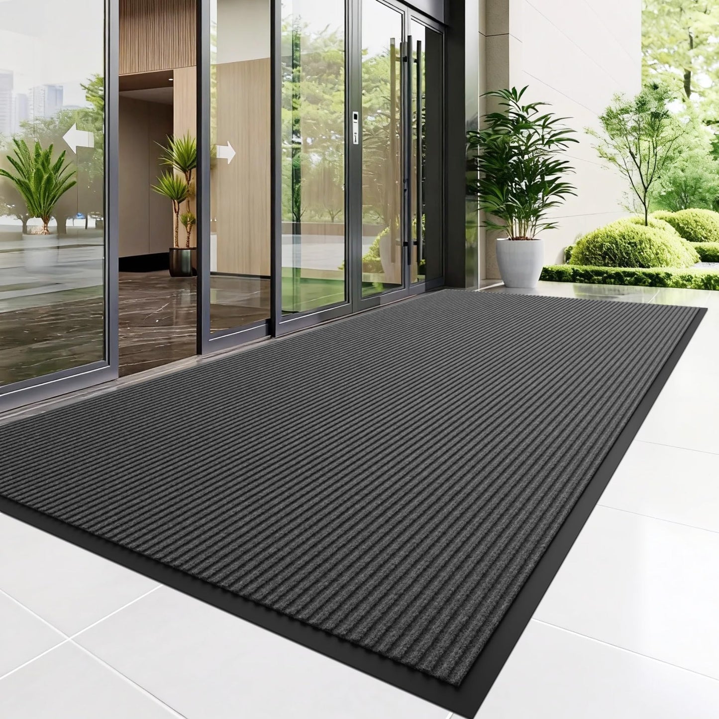 Naturei Front Door Mat, 4' x 6' Heavy Duty Indoor Outdoor Doomat, Commercial Industry Rugs with Rubber Backing, Non-Slip Low Profile Welcome Entry Mat for Patio, Home, Grey