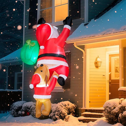 Joiedomi 8 FT Hanging Christmas Inflatables Outdoor Decoration, Blow Up Climbing Santa with Dog, Christmas Blow Up Yard Decorations with Build-in LED for Xmas Party, Garden, Lawn, Roof Decor
