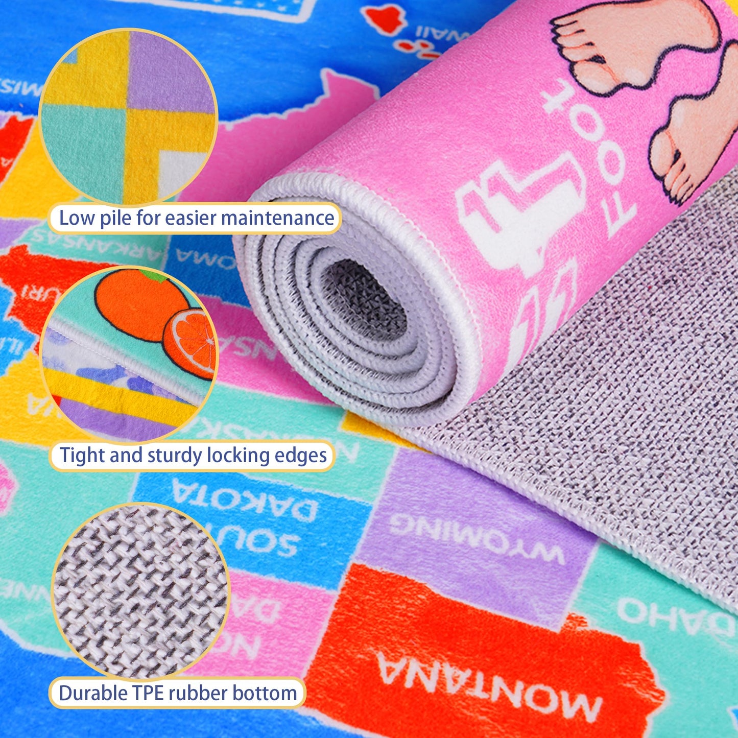 OHDS Kids Rugs for Playroom - Soft & Non-Slip 4x5 Feet Educational Rug for Learning ABC Alphabet, Numbers, Shapes & Map, Washable Classroom Rug for Toddler Nursery & Kids Room Decor