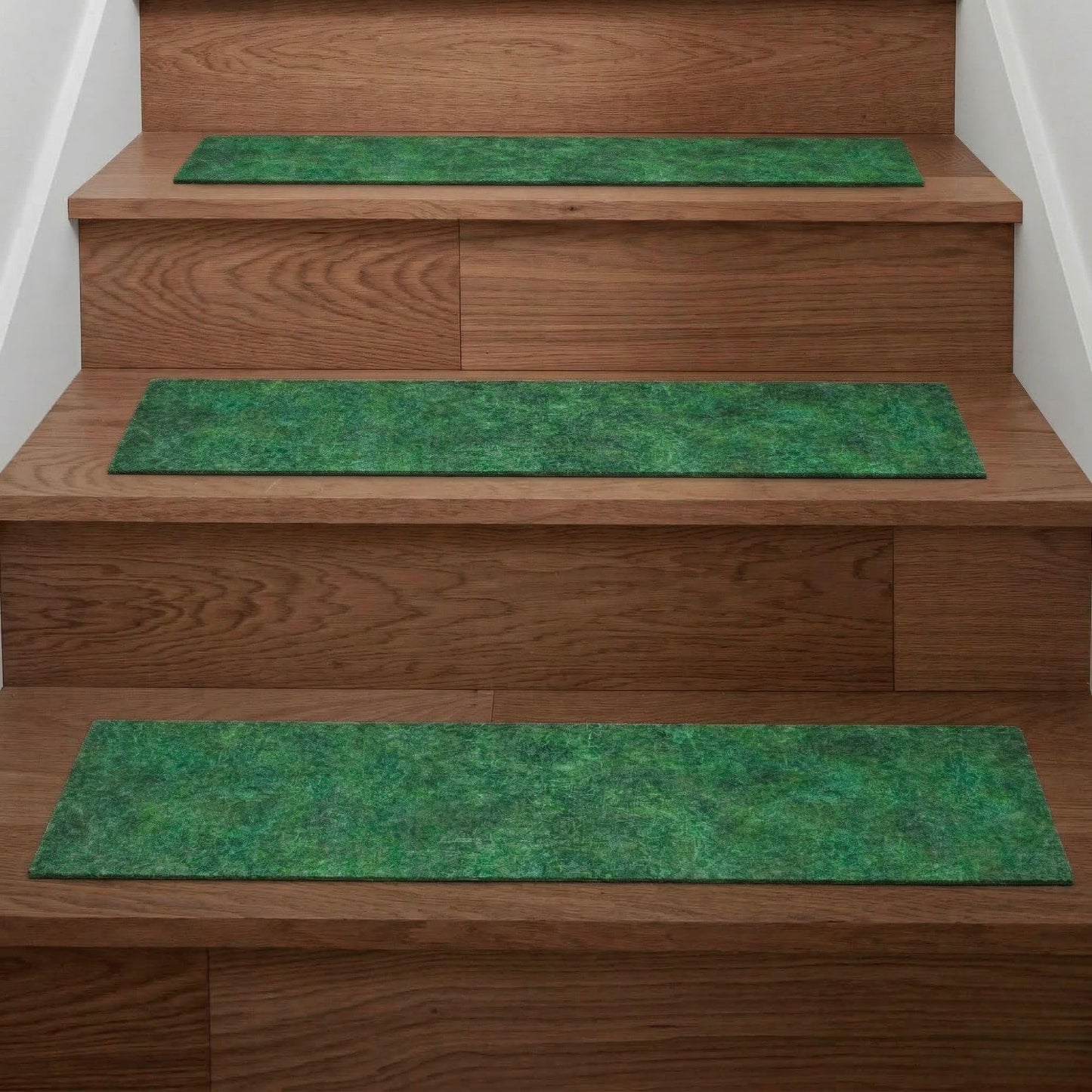 Ottomanson Non-Slip Stair Treads for Wooden Steps – Set of 7 Low-Profile Stair Mats with Rubber Backing, Indoor Staircase Protection for Kids & Pets – Dirt-Trapping Step Covers, 8" x 30", Green