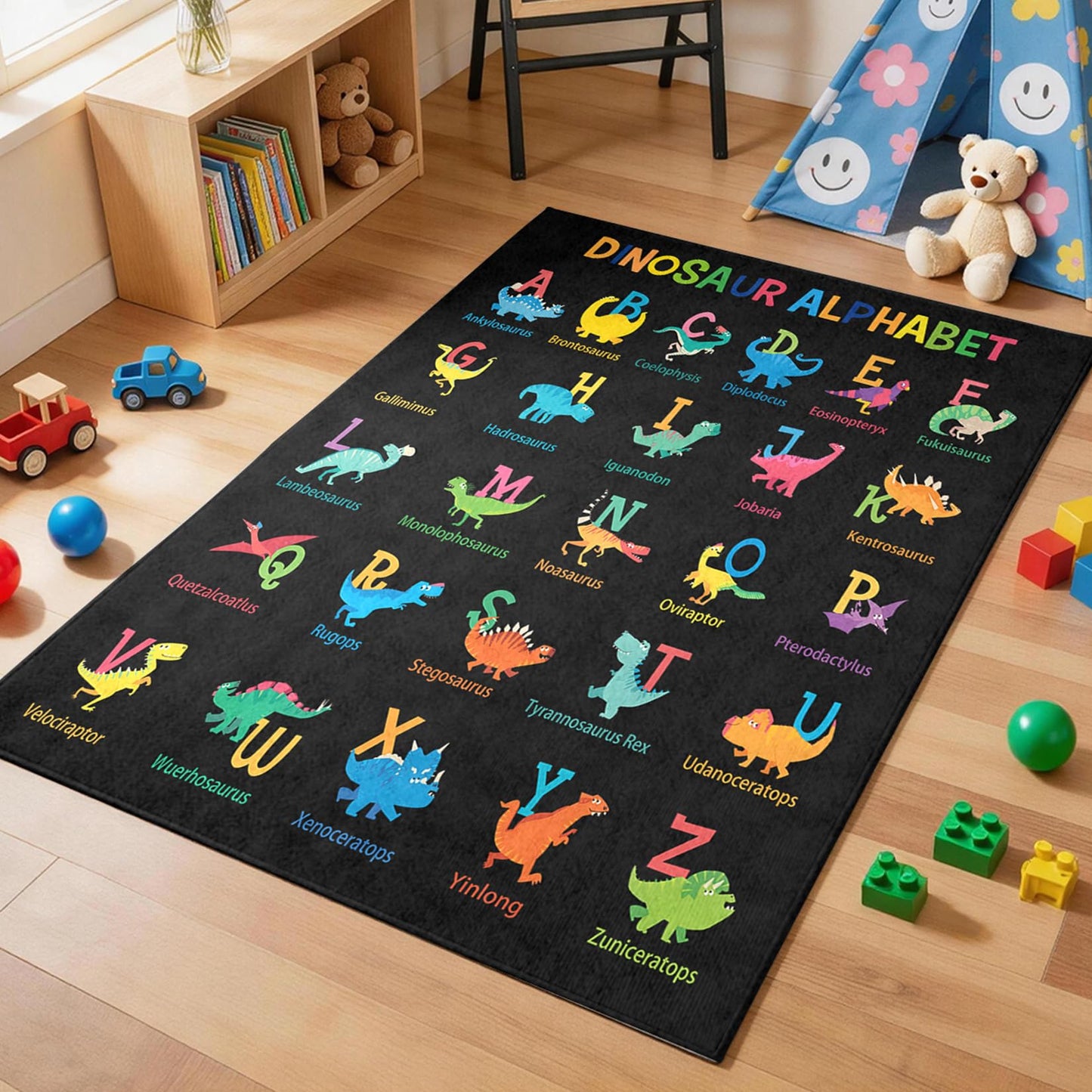 Xspatroias Dinosaur Alphabet Kids Rugs 3x4 Ft Educational Learning Playroom Rug for Toddlers Children Washable Non-Slip Playmat Rug for Classroom Preschool Nursery Playroom Decor