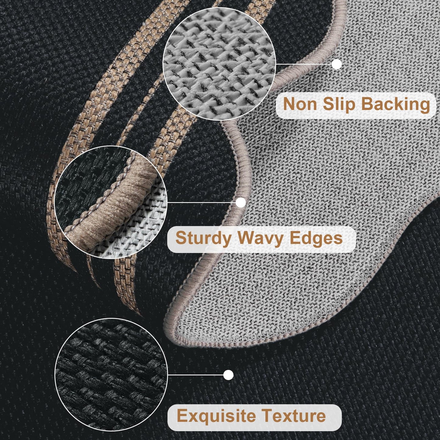 LORWER Scalloped 2x6 Kitchen Runner Rug, Washable Rugs for Entryway Non Slip Outdoor Indoor Black Hallway Rug, Farmhouse Morden Carpet for Entry Bedroom Laundry