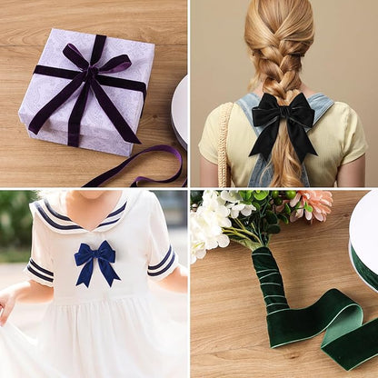 Dusty Green Velvet Ribbon 1/4" x 20Yd,Great for Gift Wrapping,Hair Bows Making, Wreaths,Wedding and Christmas Party Decoration(Dusty Green 1/4")
