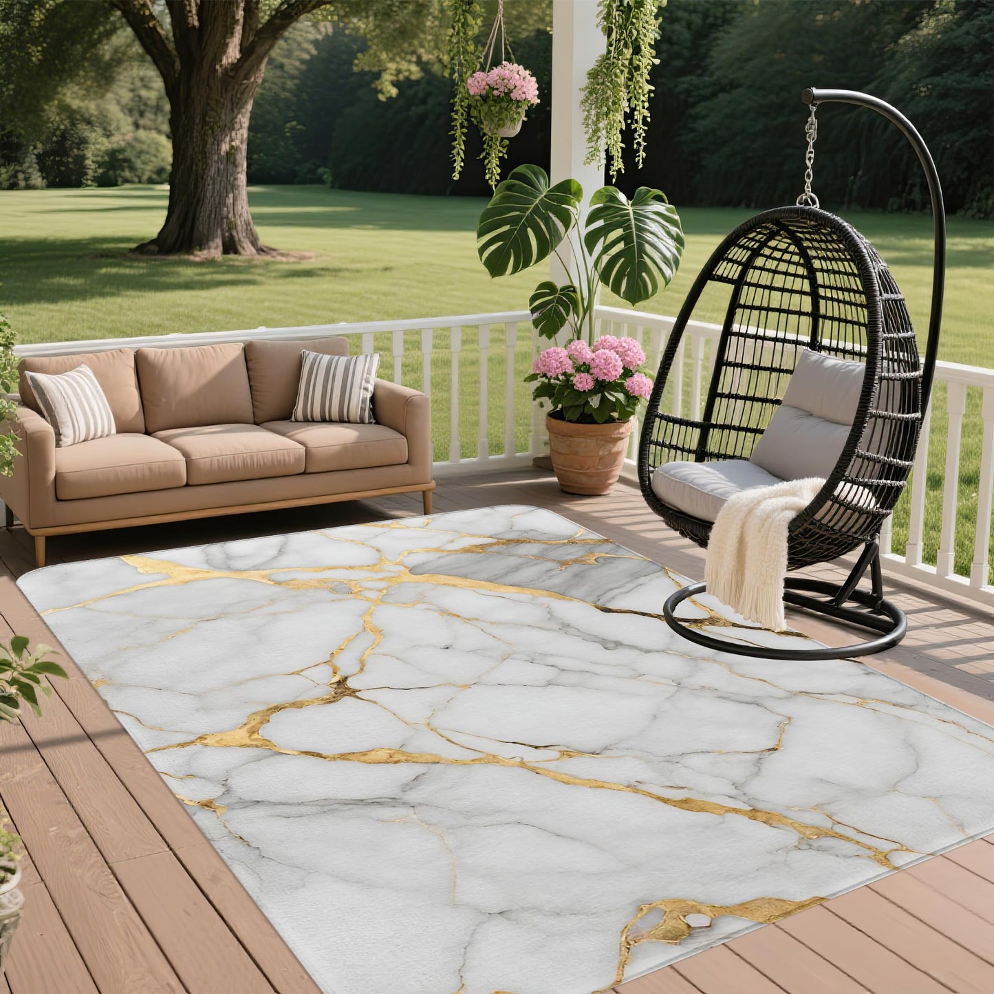 Marble White Gold Washable Area Rugs 5x7,Modern Abstract Area Rug for Living Room Bedroom,Indoor Non-Slip Large Throw Carpet for Kitchen Entryway Bathroom Office