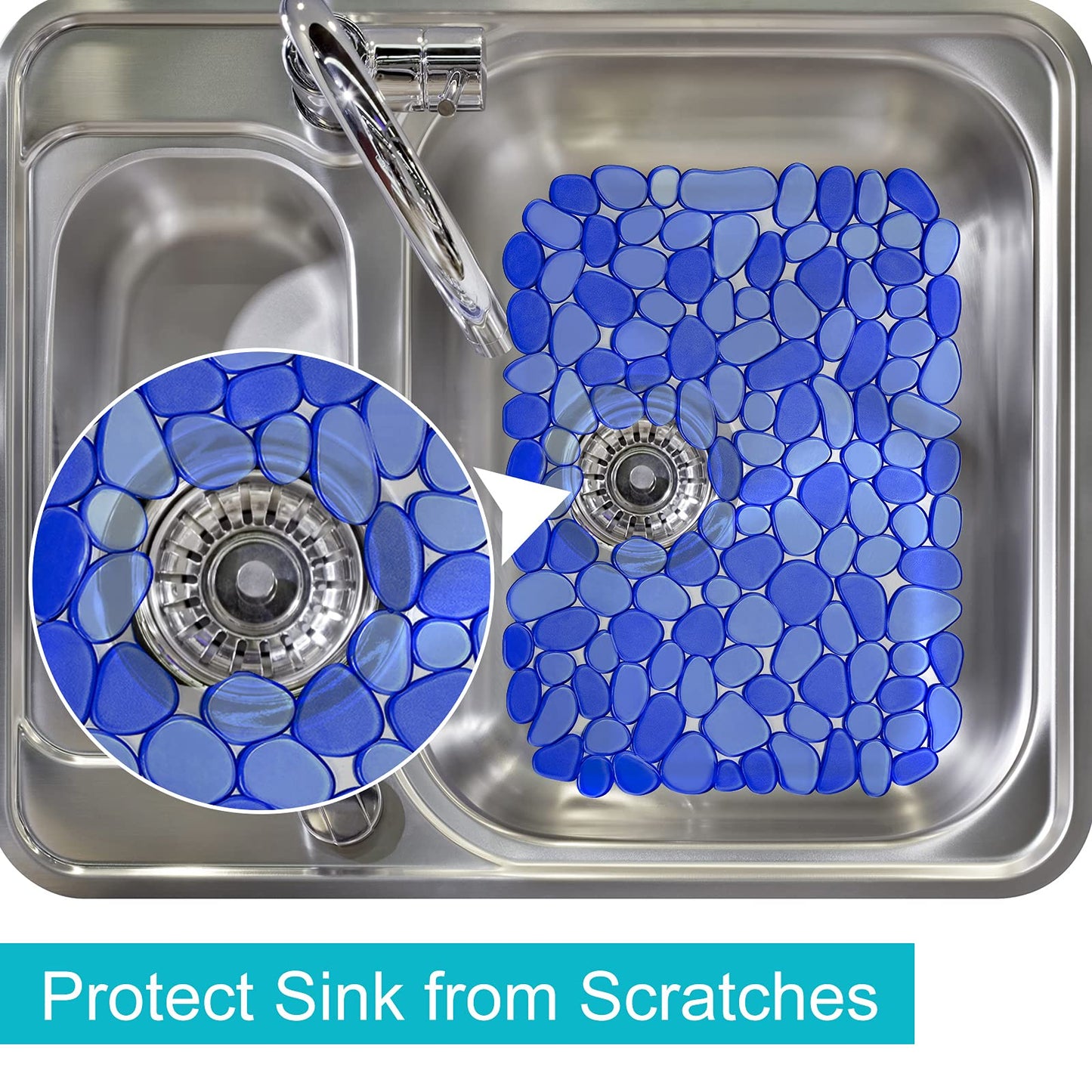 Coopay Sink Mat Pebble Sink Protectors for Kitchen Sink, PVC Eco-friendly Adjustable Stainless steel Porcelain Dish Drying Pad, Protector for Bottom of Kitchen Sink, 15.8 x 11.8 inches (2 Pack, Blue)