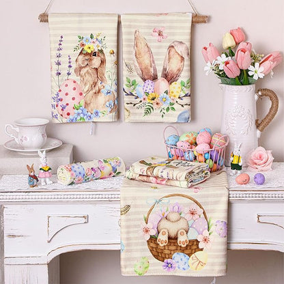 Breling Set of 6 Easter Decorations Happy Easter Kitchen Towels Rabbit Dish