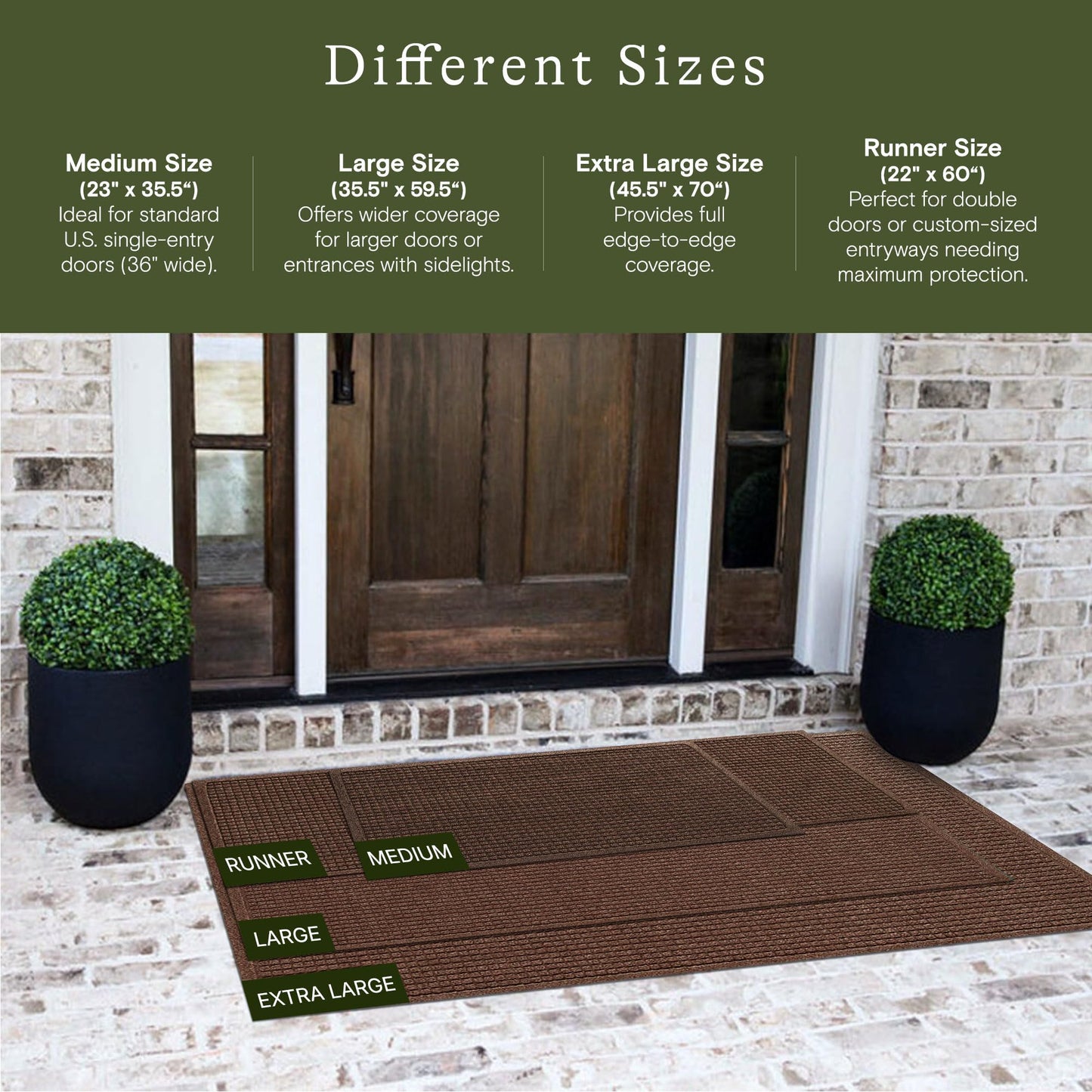 WaterHog Squares Front Door Mat Indoor Outdoor Entrance, Absorbent All-Weather Doormat with Non-Slip Rubber Backing, Dirt & Moisture Trapper, Low Profile, Easy Clean, Made in USA, 23"x35.5" Dark Brown