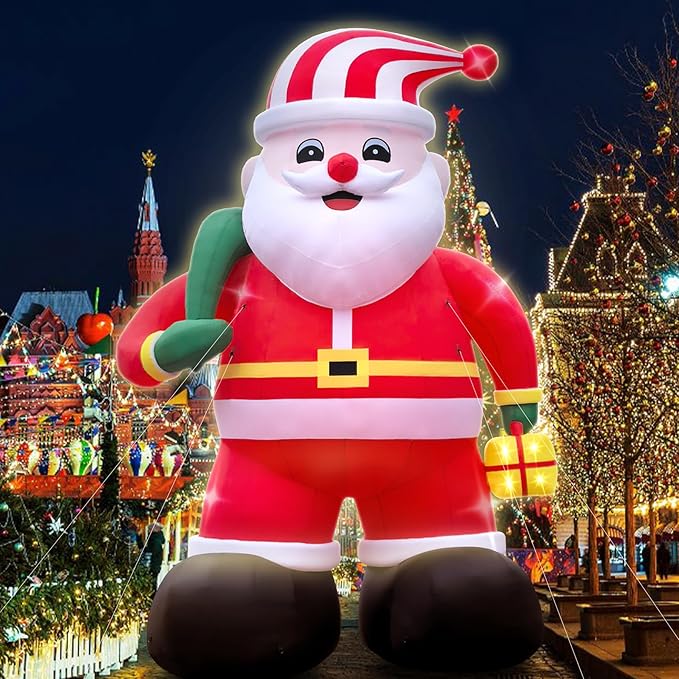 20ft Giant Santa Inflatables Outdoor Santa Inflatable Christmas Decorations for Blow up Decorations Outdoor Holiday Lawn Party Shopping Mall (with LED Lights)