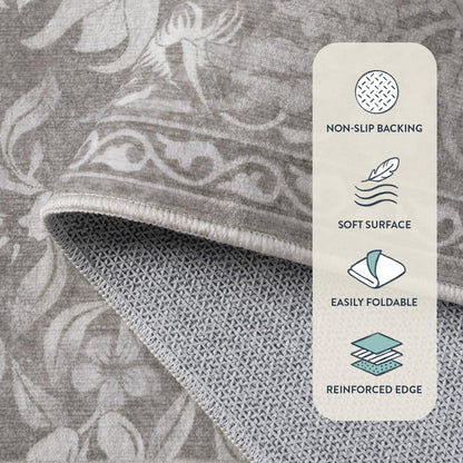 Lahome Bird Washable Rugs 8x10, Soft 8x10 Area Rugs for Living Room Bedroom, Non-Slip Stain Resistance Large Ultra-Thin Vintage Carpet for Dining Room Office, Hemp/Taupe