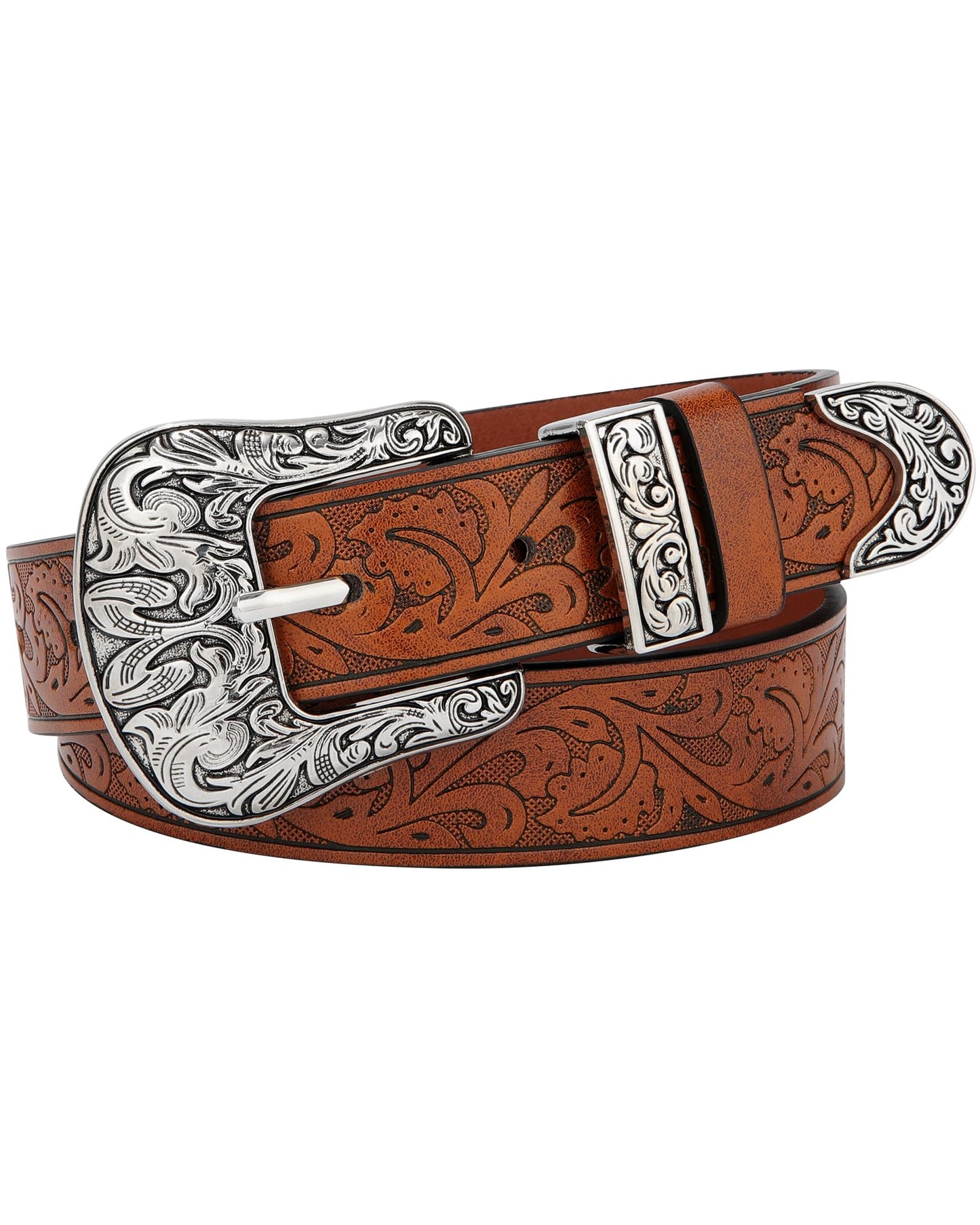 AWAYTR Kids Western Belt for Girls - Vintage Cowgirl Leather Belt for Jeans Dresses, Brown, Fit Waist 20-24in