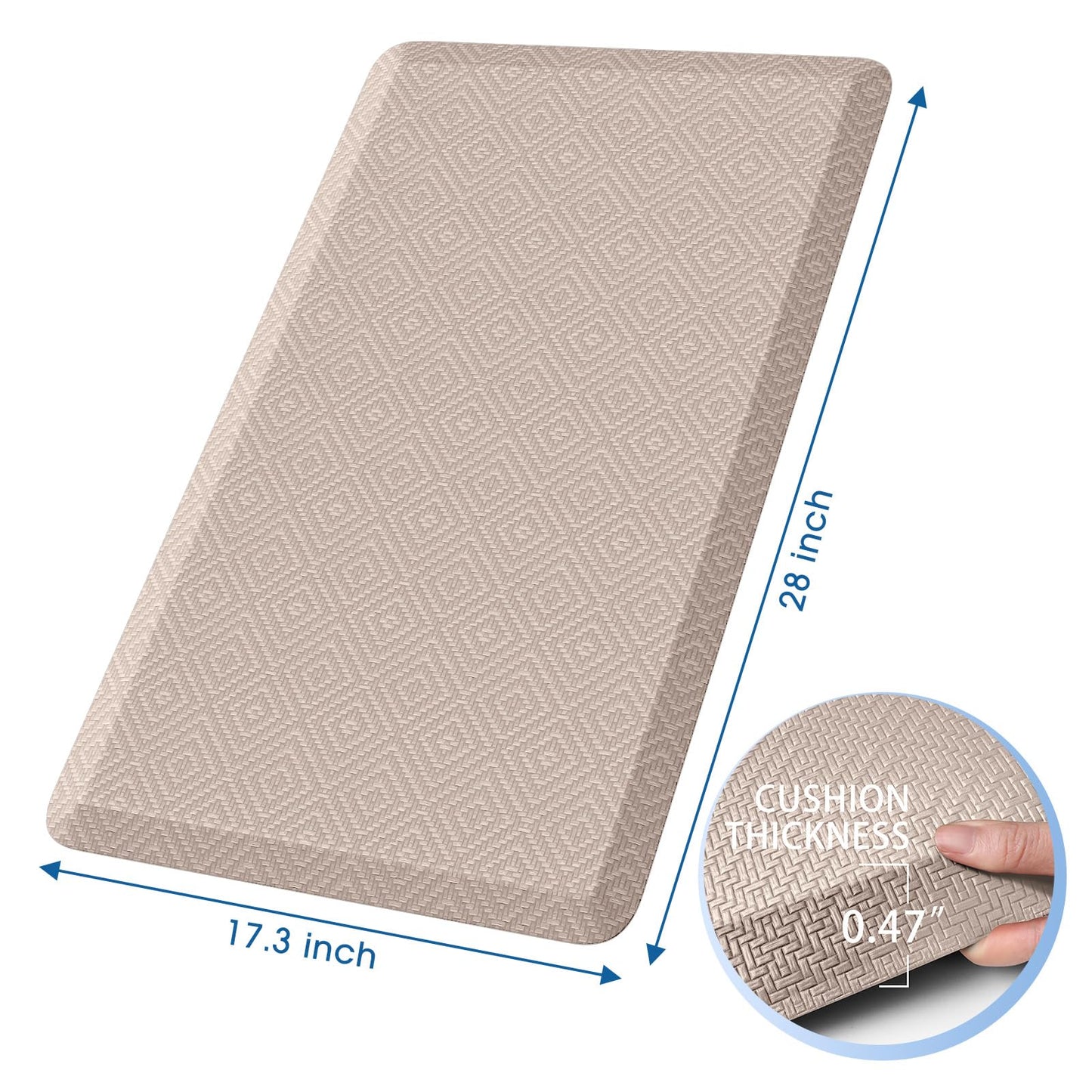 Mattitude Kitchen Mat Cushioned Anti-Fatigue Floor Mat Water Resistant Non-Slip Mats and Rugs Standing and Comfort Desk Mats for House Sink Office Laundry (Beige, 17.3"x28")