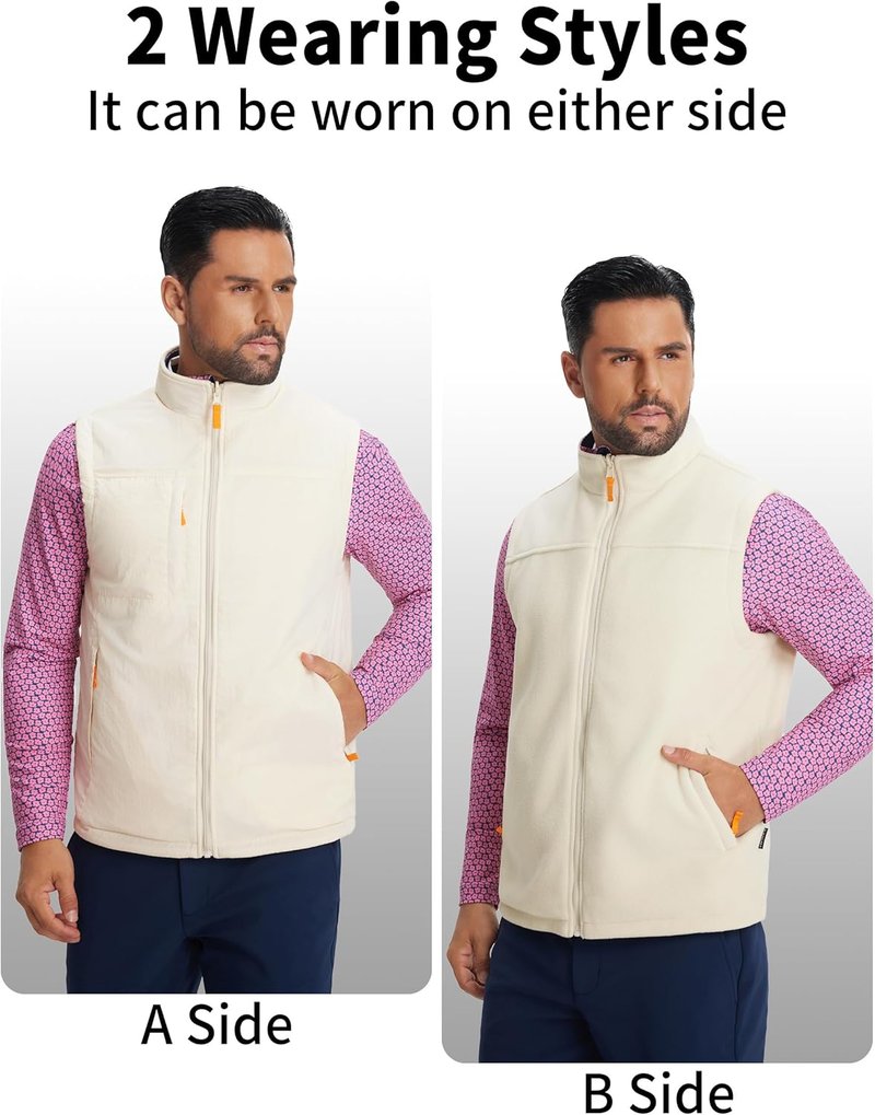 Men's Golf Vest - Reversible Windproof Fleece Jacket | Lightweight & Warm Sleeveless Outerwear