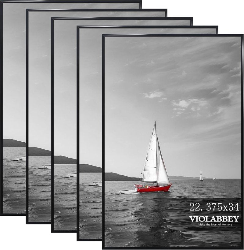 VIOLABBEY Black Poster Frame Set of 5 - 22.375 x 34 Inch Wall Mounting for Vertical or Horizontal Display