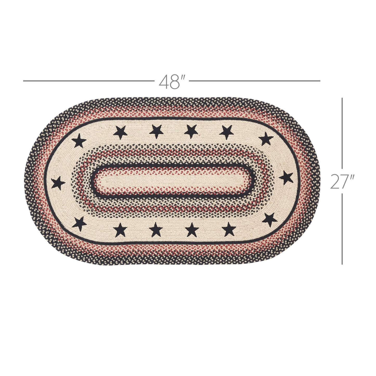 VHC Brands Colonial Star Rug with PVC Pad, Jute Blend, Oval, Tan Black Red, 27x48 inches