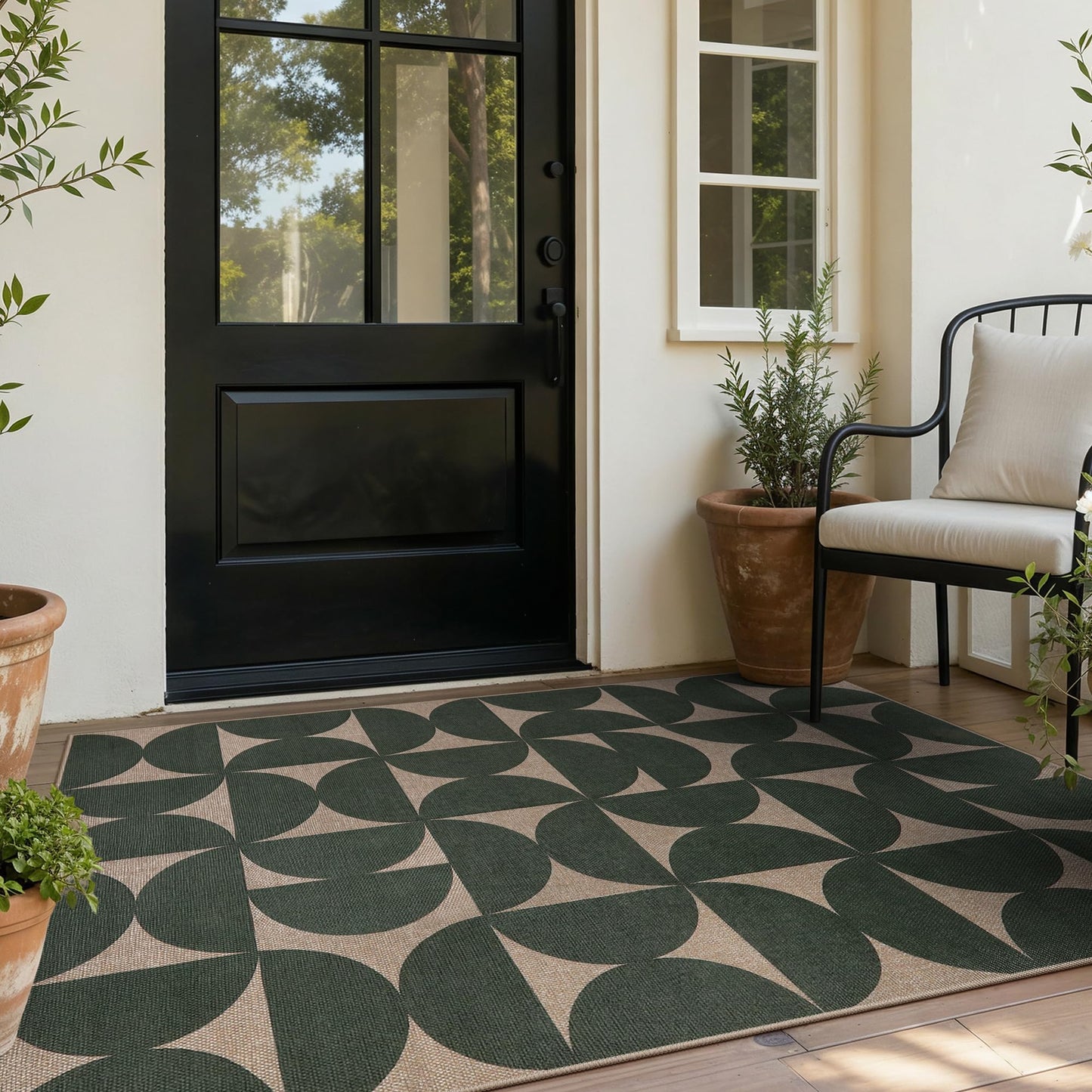 Lahome Green Semi Circle Easy Jute Rug, 3x5 Washable Outdoor Rug for Entryway, Non Slip Non Shedding Floor Carpet for Indoor Entrance Patio Front Door Porch Living Room