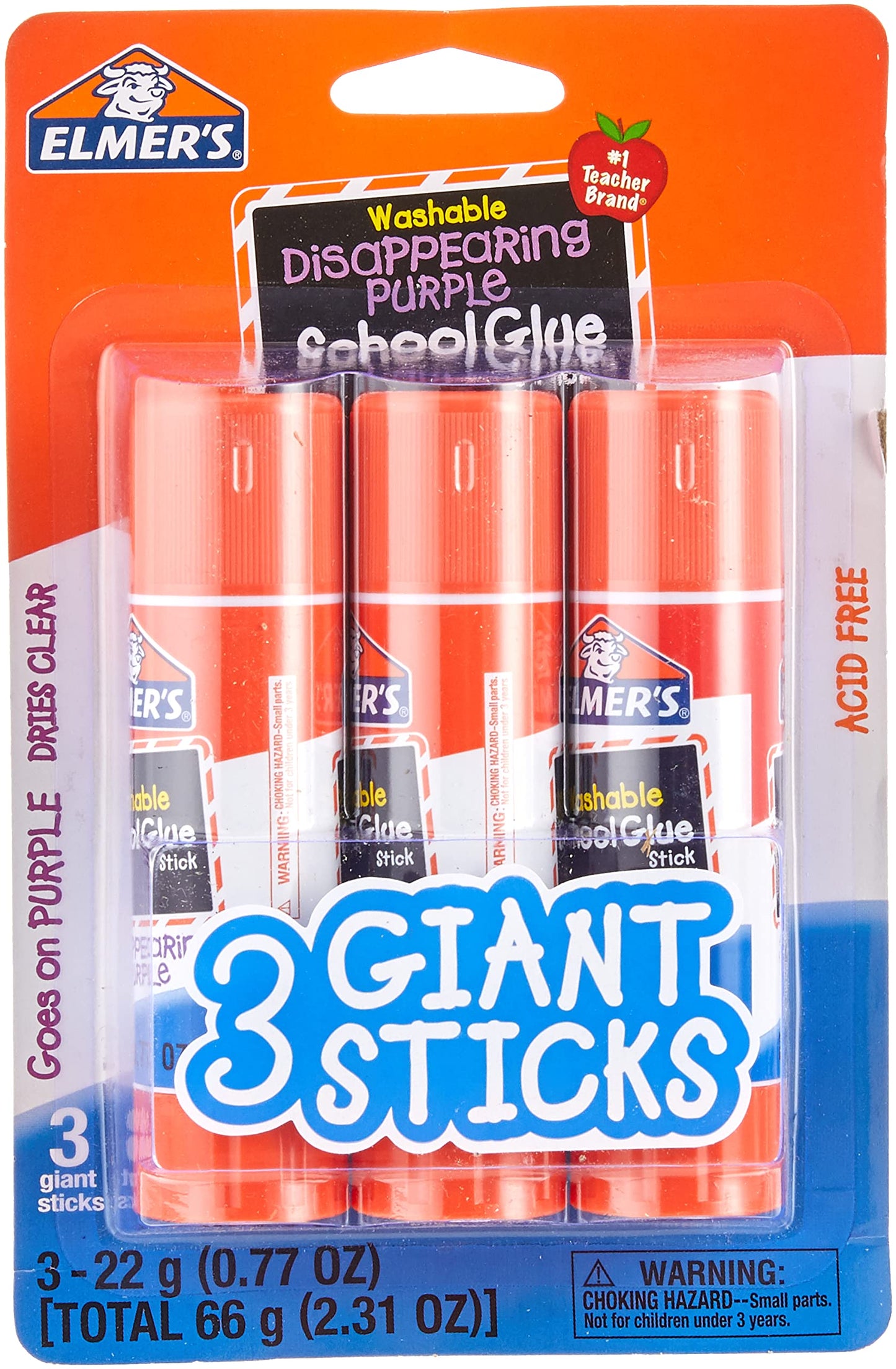 Elmer's Disappearing Purple School Glue Sticks, Washable, 22 Grams, 18 Sticks Total (Packaging May Vary)