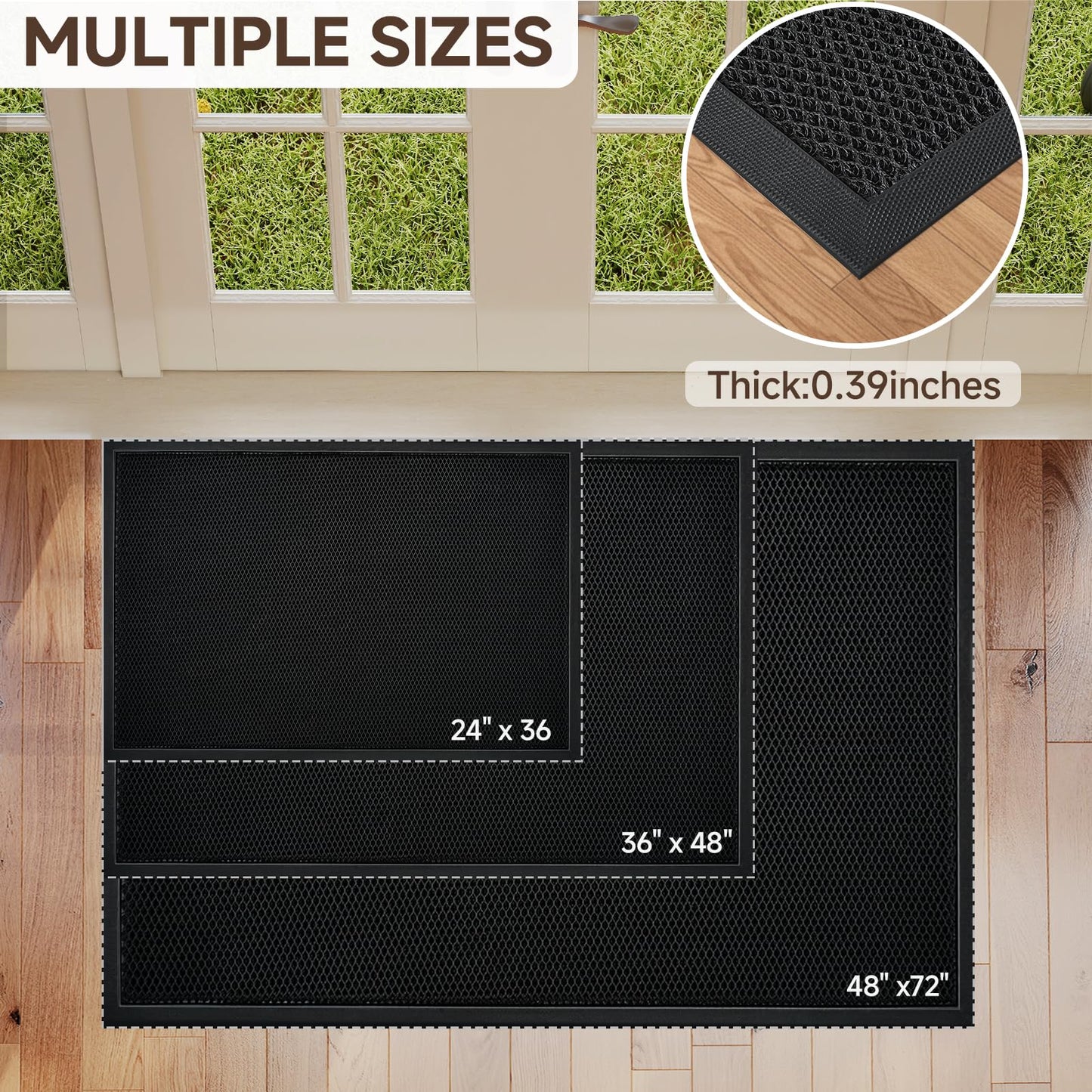 TANYOYO 3'x4' Commercial Floor Rubber Entrance Mat, Mesh Heavy Duty Door Carpet, Non-Slip Dirt Trapper Mat for Mudroom, Garage, Barbershop & High Traffic Areas, Black