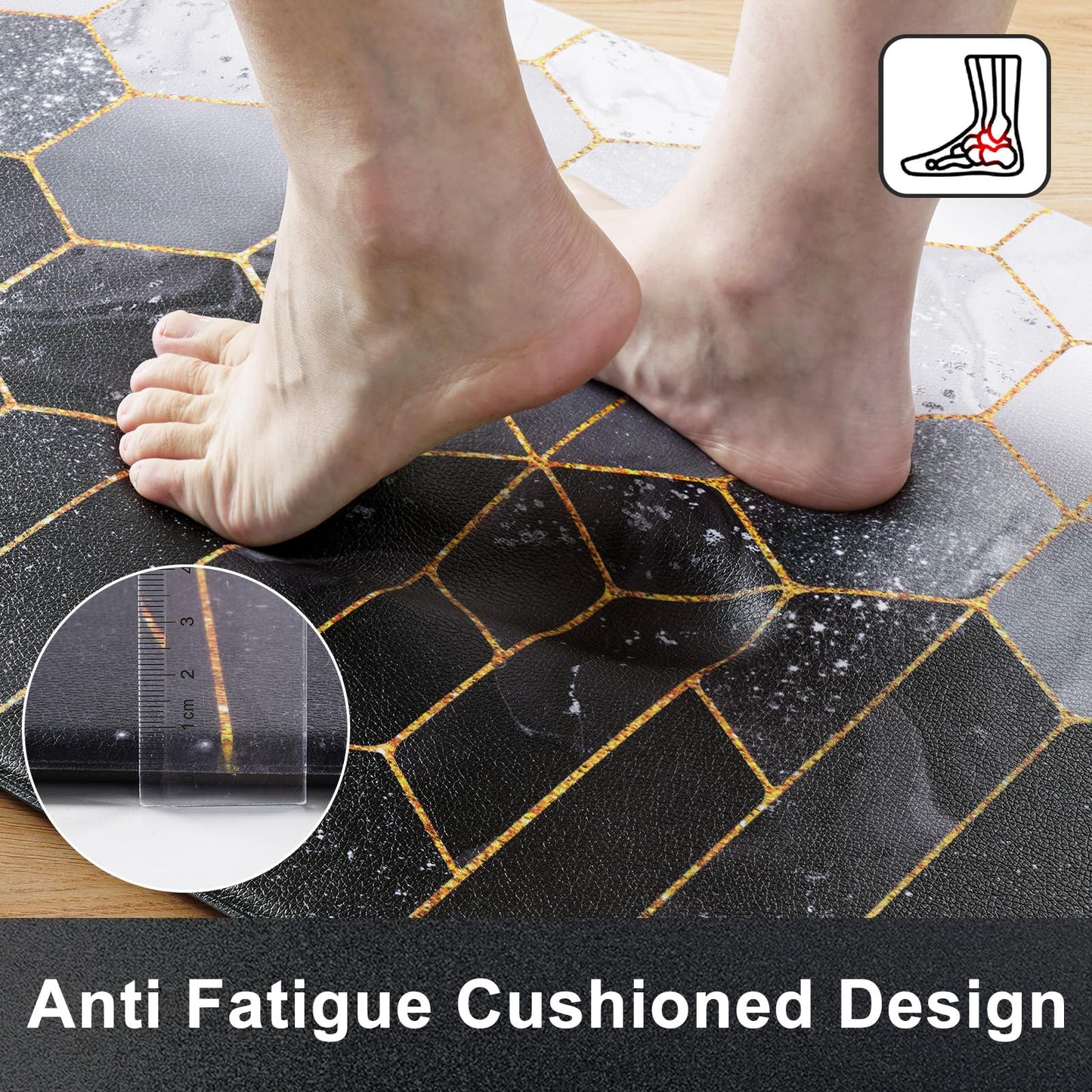 Likiyol Kitchen Rugs Set of 3 Marble Kitchen Mats for Floor Anti Fatigue Mats for Kitchen Floor, Black Grey Ombre Kitchen Rugs Non Slip Washable Kitchen Floor Mat, 18'' x 30''+18'' x 48''+18'' x 60''