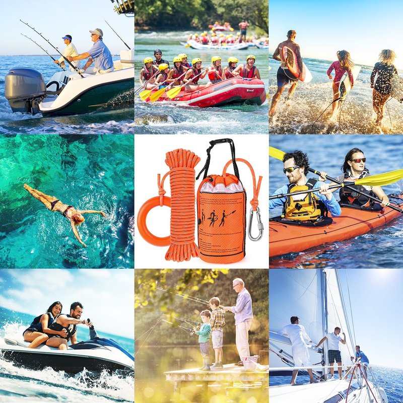 Water Rescue Throw Bag - Emergency Rescue Rope for Kayaking & Boating | 50/70/98FT Length, 2000lbs Strength