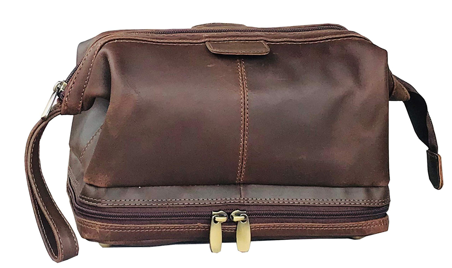18" Messenger Laptop Briefcase Bag For Men With Vintage Leather Toiletry Dopp Kit