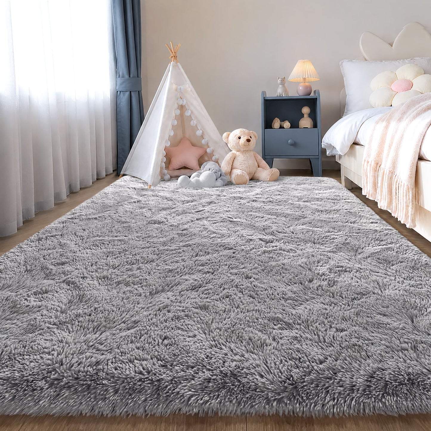 Zentavio Area Rugs for Living Room Grey Rugs for Bedroom 4x6 Carpet Fluffy Furry Soft Shag Aesthetic Plush High Pile Gray Throw Rug for Nursery Kids Room Dorm