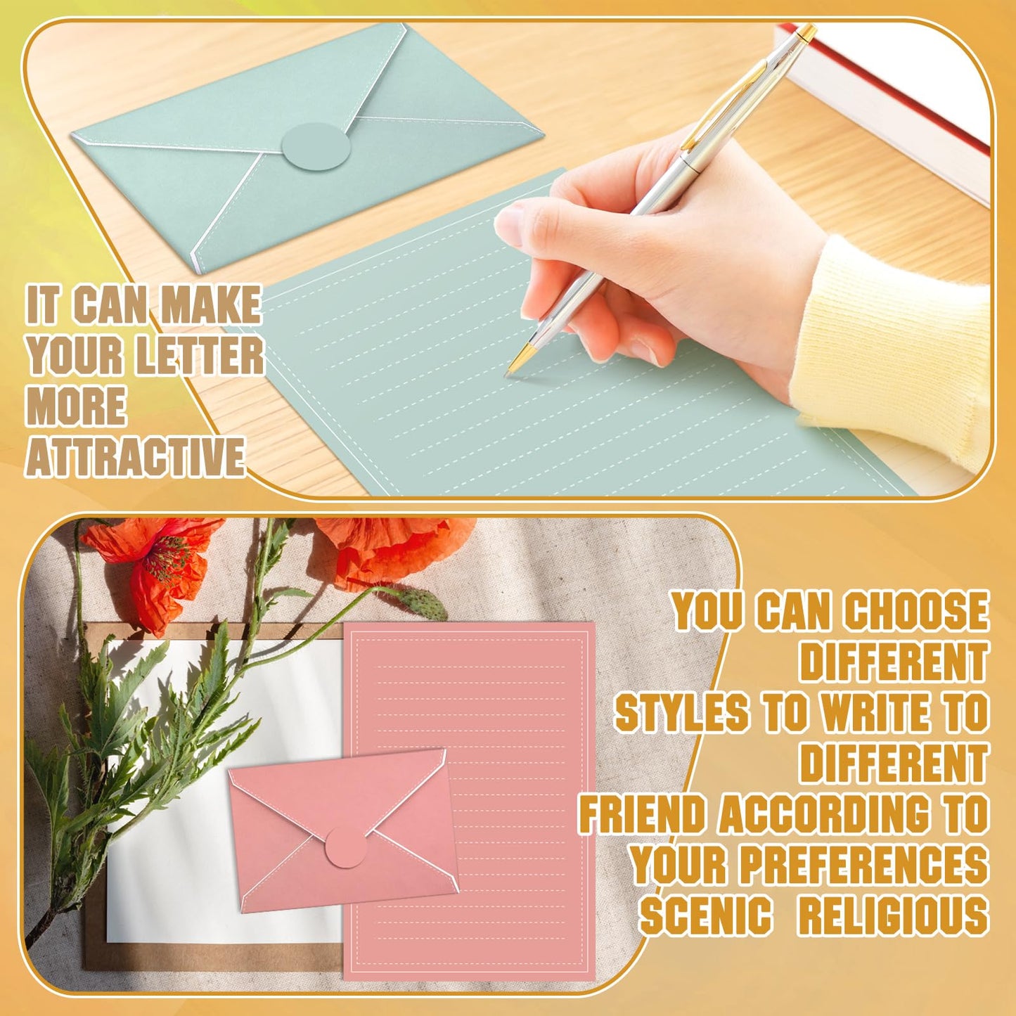 TaoBary 160 Packs Stationery Paper Set (50 Double Sided Stationery Writing Papers 50 Matching Envelopes) 60 Round Dot Sticker, 10 Design (5.5 x 8.25 Inch,Boho Color)