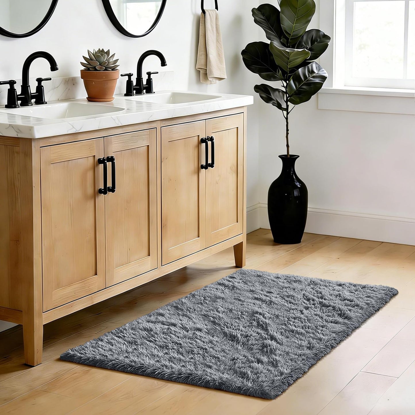 Fluffy Rug Shag Area Rug, Grey 2x4 Area Rugs for Bedroom, Small Bedside Rug, Soft Fluffy Shag Entryway Throw Rugs for Living Room Bedroom Room Home Decor