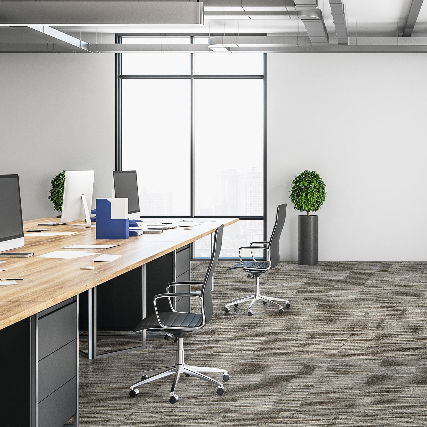 uyoyous 24 Pcs Commercial Carpet Tiles, 20'' x 20'' Twill Jacquard Carpet Squares with Non-Slip Backing, 64.58 Sq Ft Reusable Carpet Floor Tiles with Stickers for Home Office