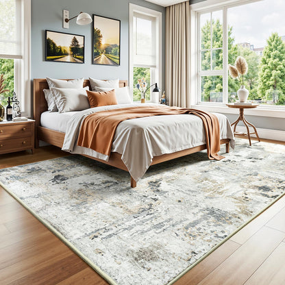 Carpelux 8x10 Area Rugs for Living Room, Abstract Neutral Large Washable Rug, Indoor Soft Non-Slip Floor Carpet for Bedroom Dining Room Home Decor, Brown/Grey