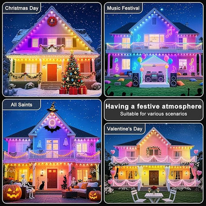 300Ft Permanent Outdoor Lights for House Waterproof, IP67 LED Eave Lights with App/Remote Control, Outdoor Permanent led Lighting for House Roof Decor,Christmas,Party,All Holiday and Daily