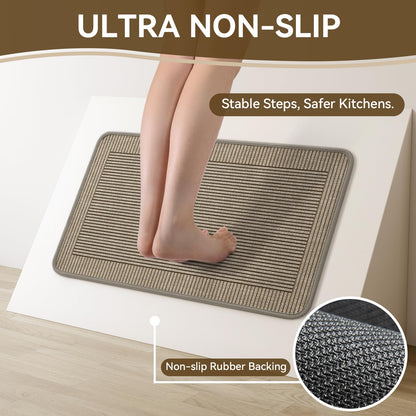 QiCaiJia Kitchen Mats for Floor, 17''x30'' Washable Non Slip Absorbent Kitchen Mat, Braided Kitchen Runner Rug, Kitchen Sink Rug, Brown
