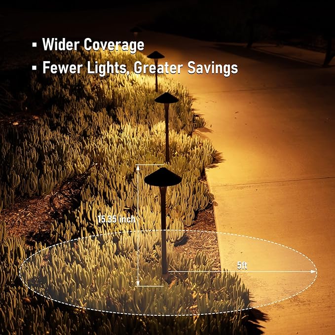 LEONLITE Update 5CCT Low Voltage Pathway Lights, LED Landscape Path Lights, 1800/2700/3000/4000/5000K, Flat Cone Head, 12-24V AC/DC, IP65 Outdoor Walkway Light, Oil Rubbed Bronze Aluminum, Pack of 6