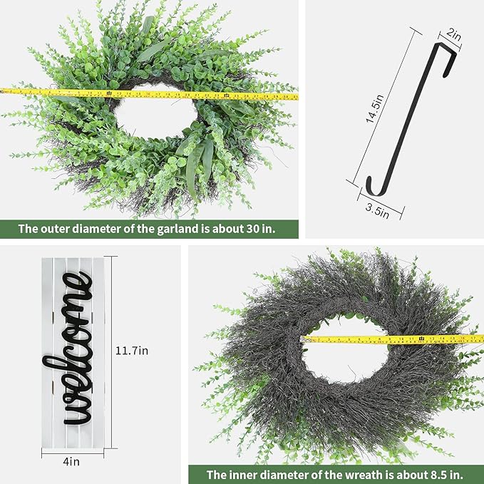 Boxwood Wreaths for Front Door, Green Artificial entryway Large Wreath, Sping Summer All Years Wall Door Home Farmhouse Decoration